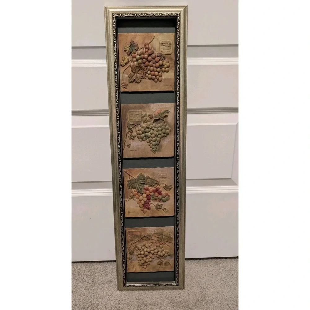 Danhui Nai Grapes Wall 3D Art 4 Panel Framed Resin Wall Hanging Tuscan Signed